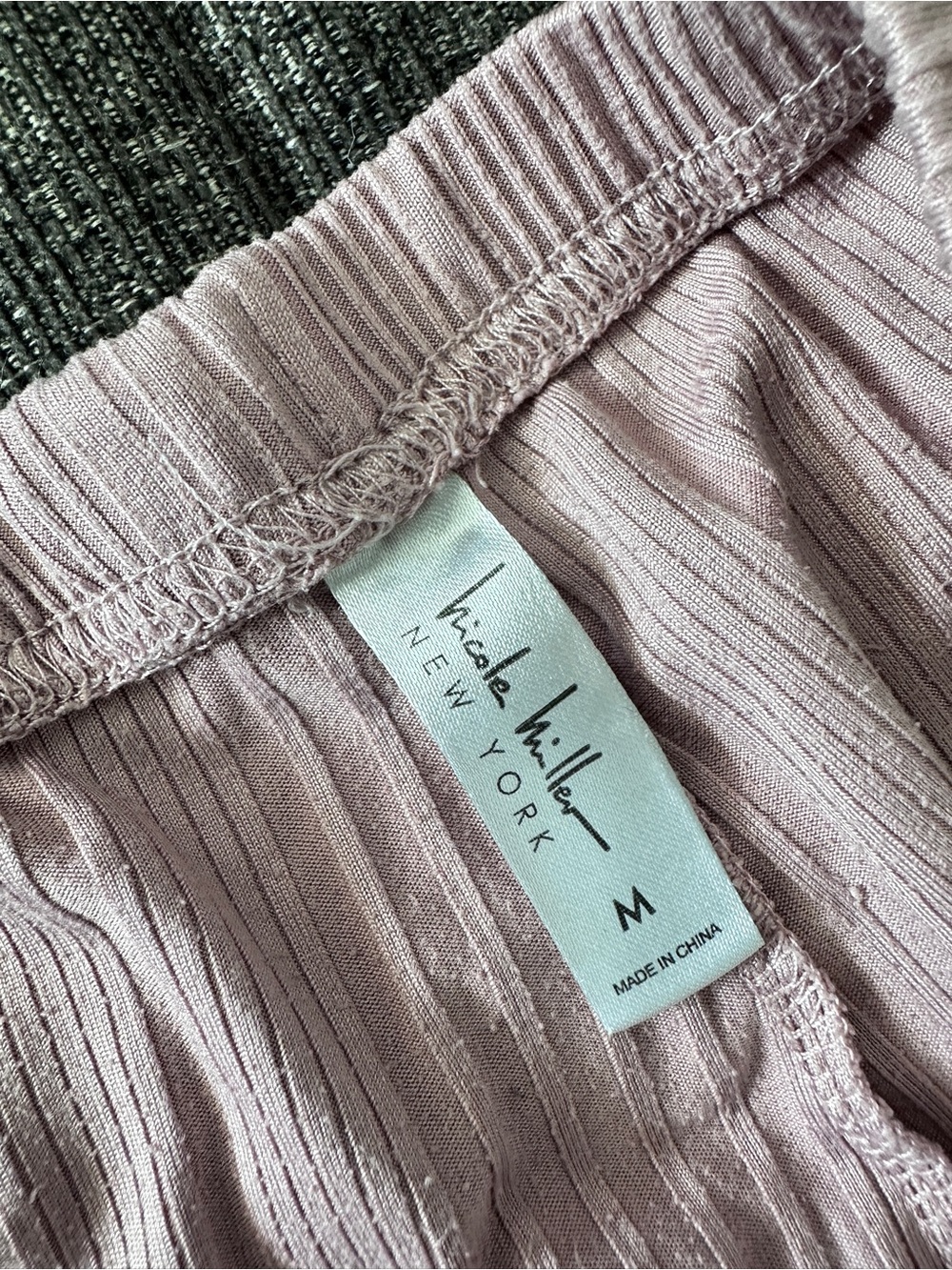 Nicole Miller New York Ribbed Pajama Set Pink Button Up Wide Leg Pants M - Picture 12 of 15
